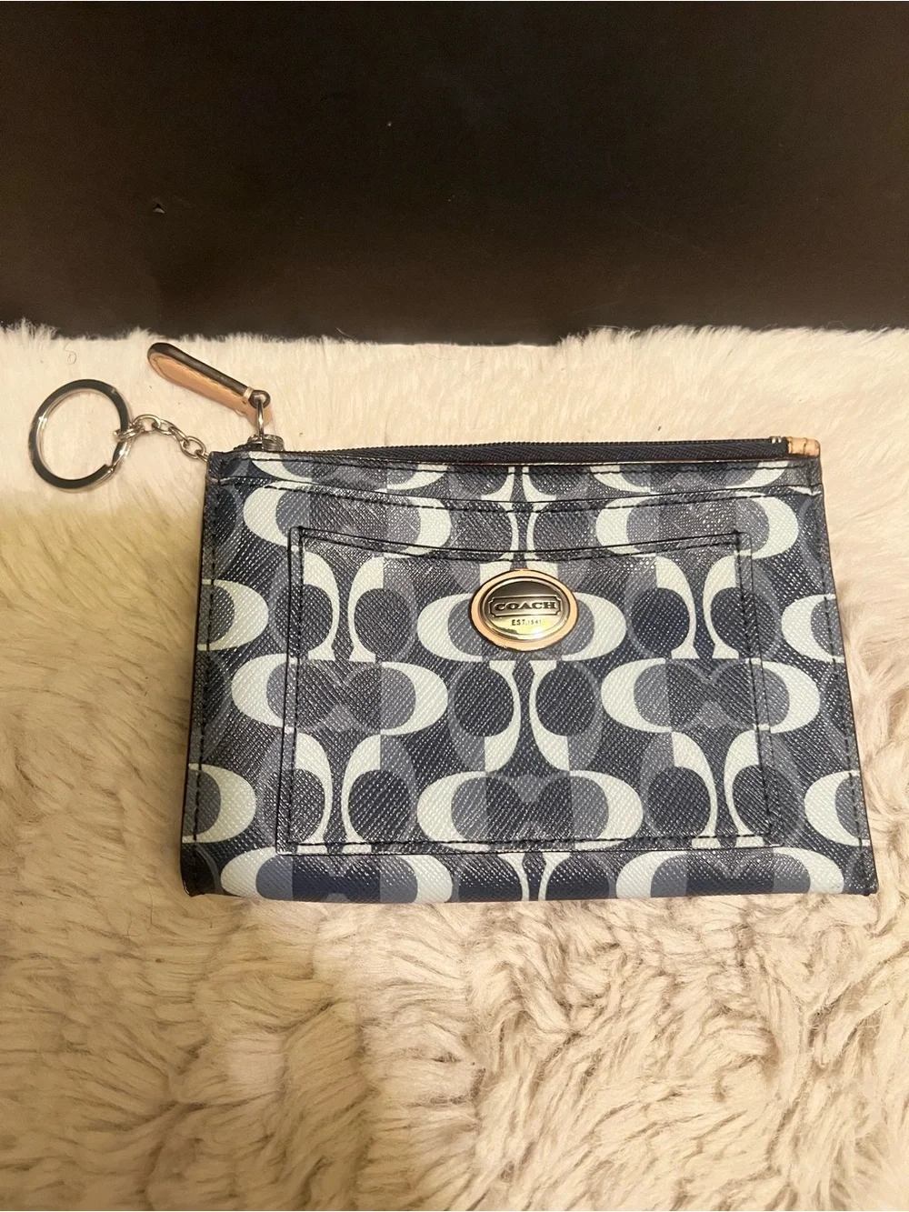 Coach Peyton Navy Signature Dream C Card Case with Gold Plaque